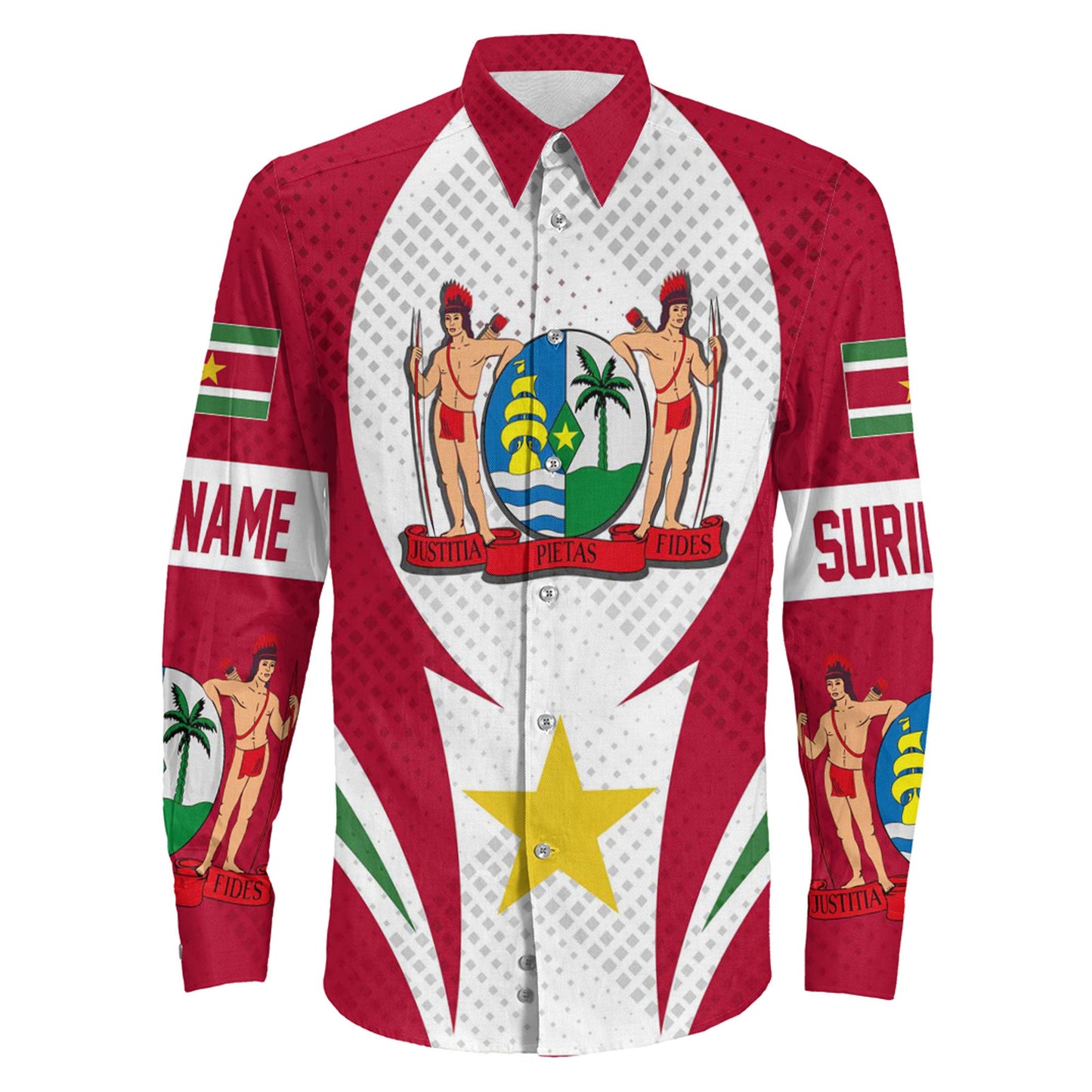 Clothing Suriname Active Flag Sporty Style Long Sleeve Button Shirt