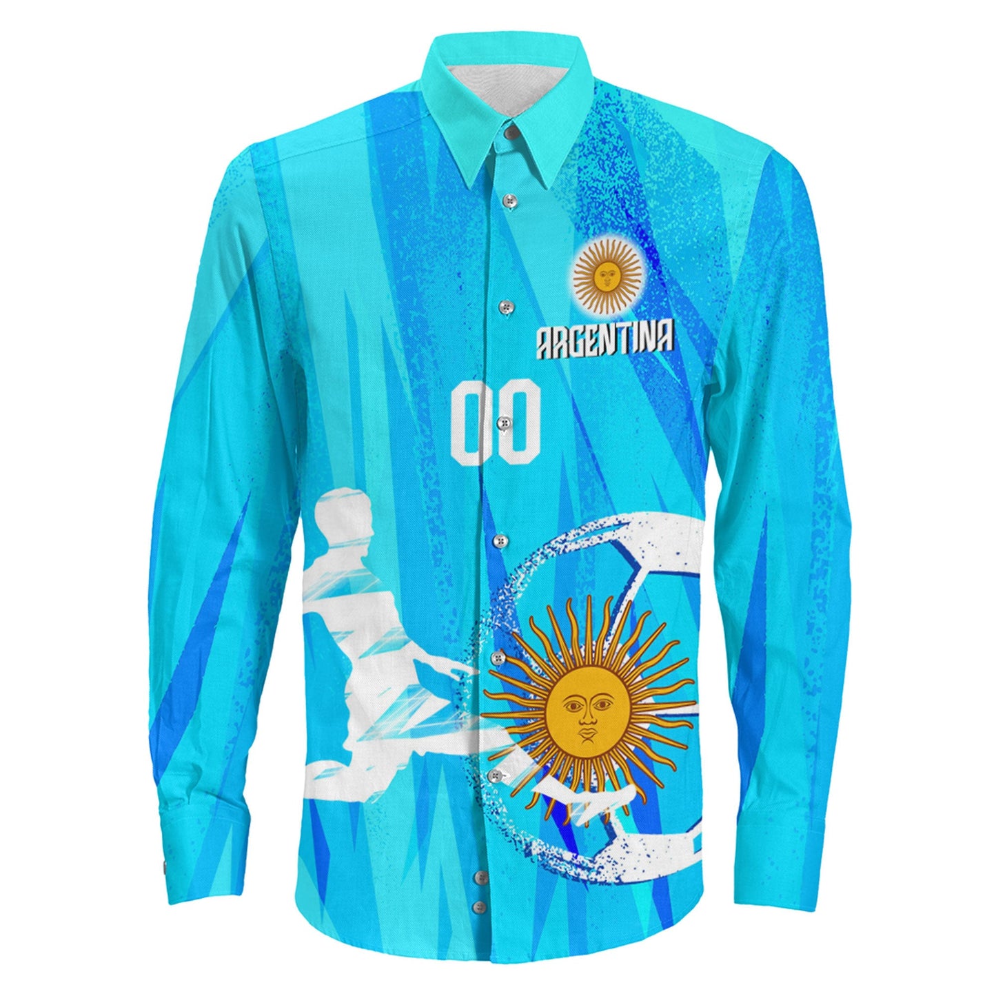 Clothing Custom Argentina Football Fan Long Sleeve Button Shirt