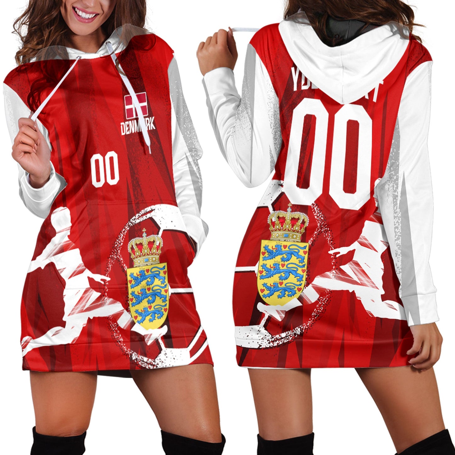 Clothing Custom Denmark Football Fan Hoodie Dress