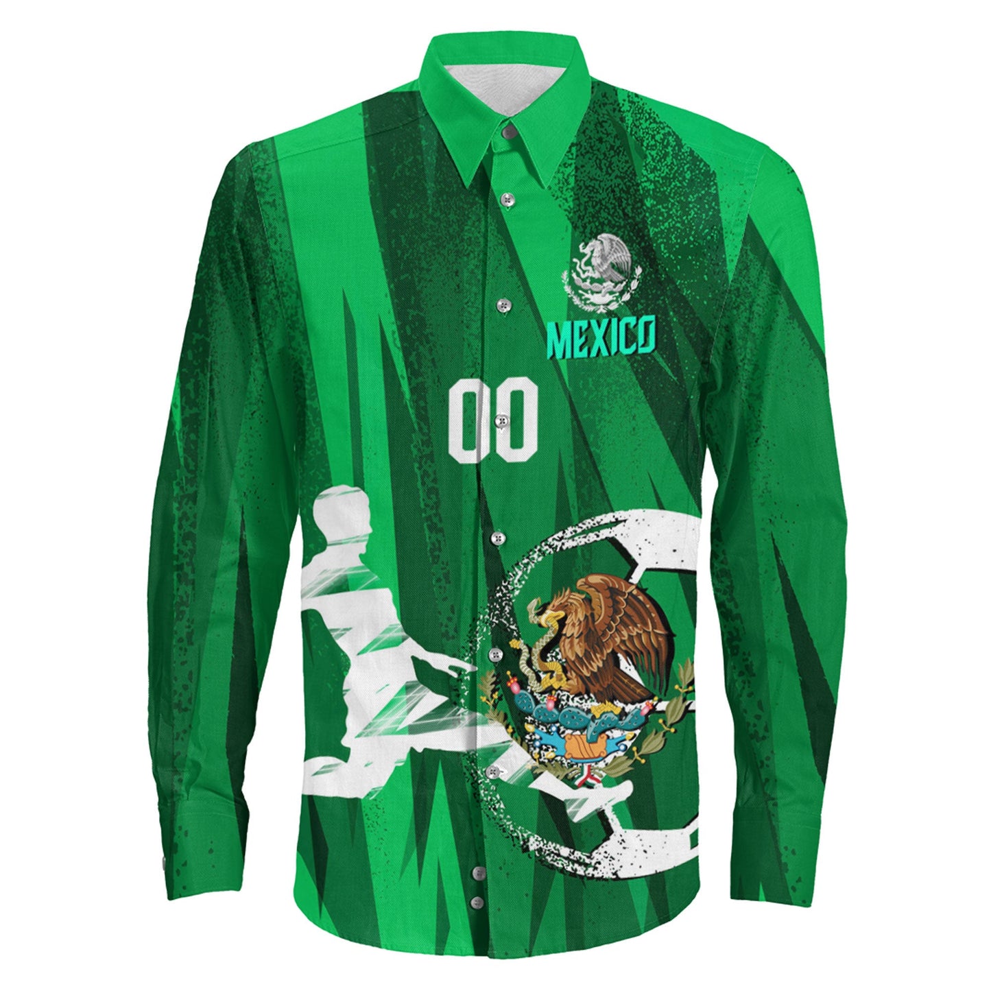 Clothing Custom Mexico Football Fan Long Sleeve Button Shirt