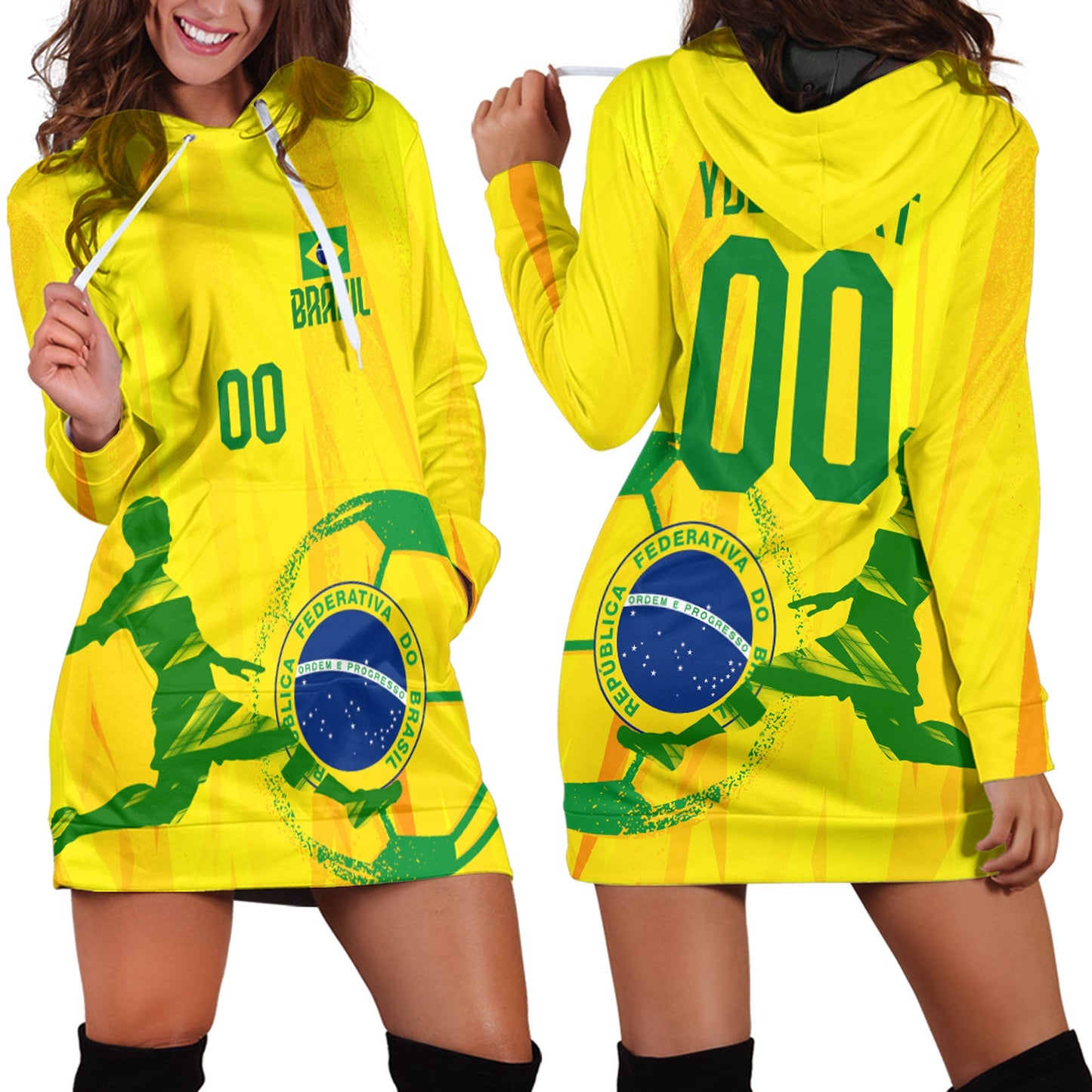 Clothing Custom Brazil Football Fan Hoodie Dress