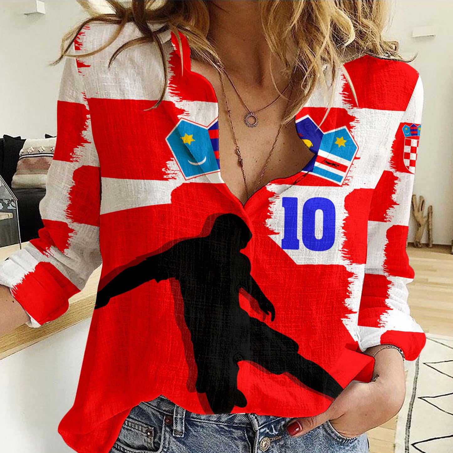 Clothing Croatia Soccer Jersey Style Women Casual Shirt