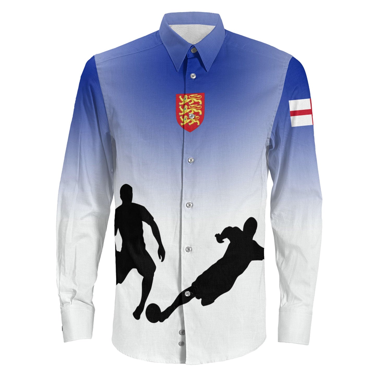 Clothing England Soccer Jersey Style Long Sleeve Button Shirt