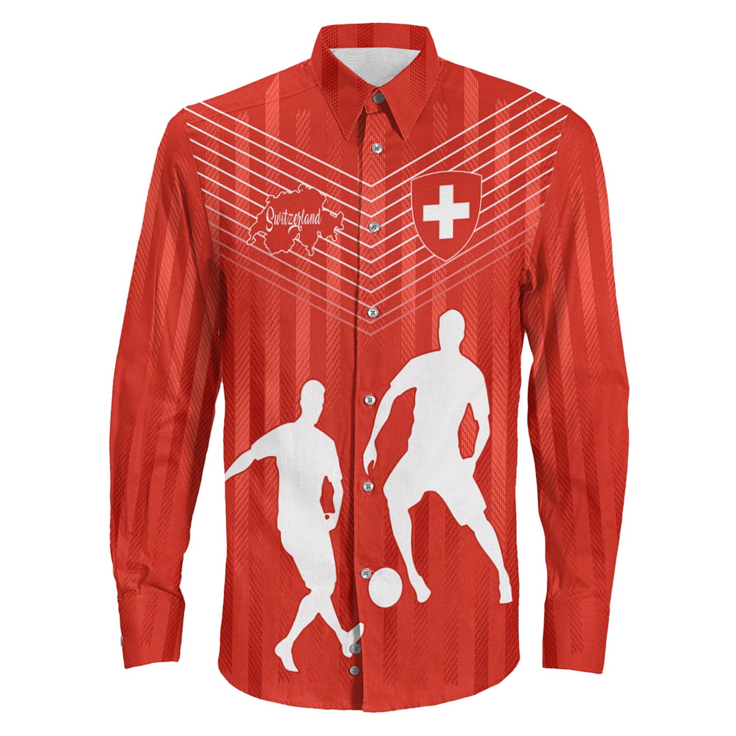 Clothing Switzerland Special Soccer Jersey Style Long Sleeve Button Shirt