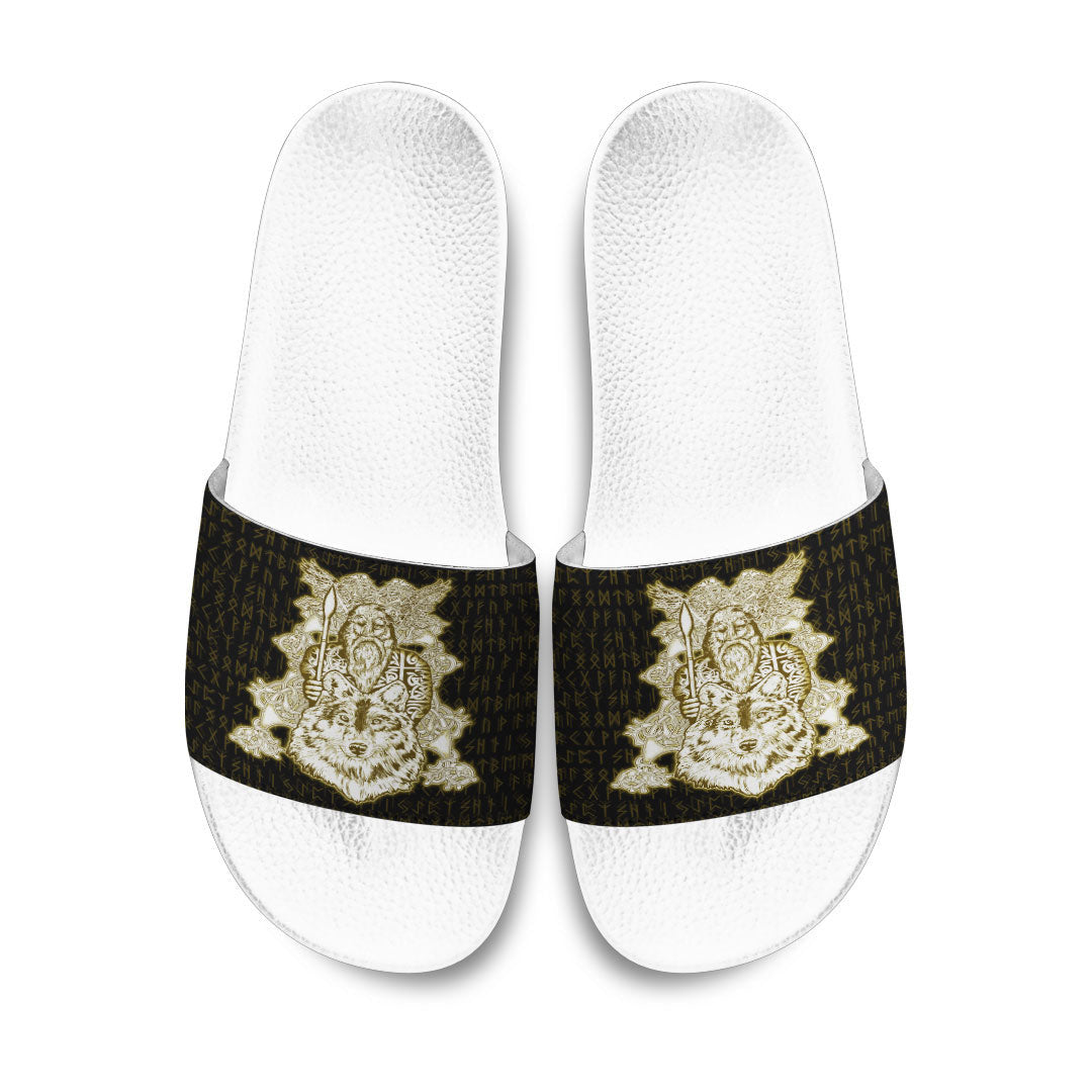 Slide Sandals Odin Wolf Viking Gold Slide Sandals