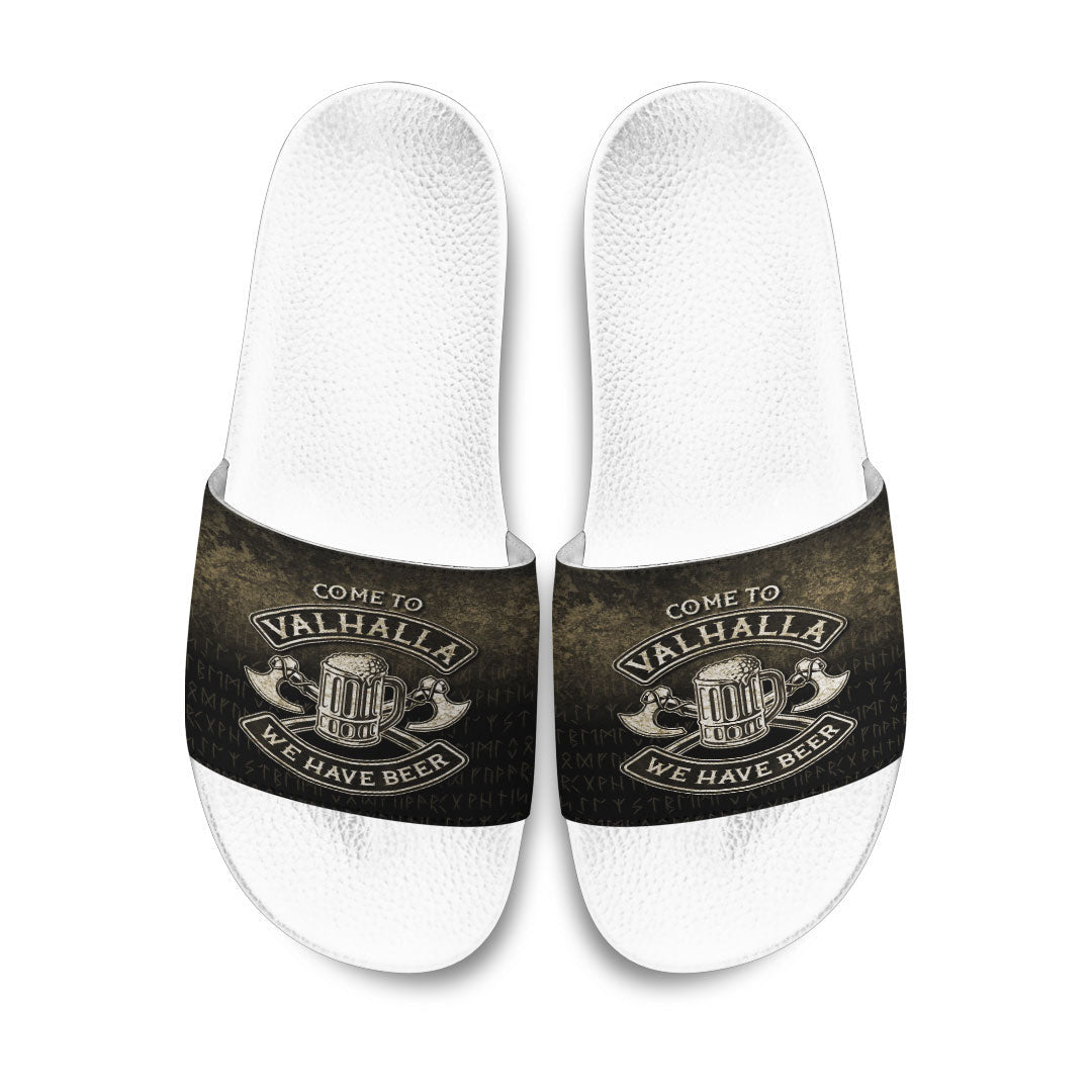 Slide Sandals Come To Valhalla We Have Beer Funny Nordic Viking Norse Gift Slide Sandals