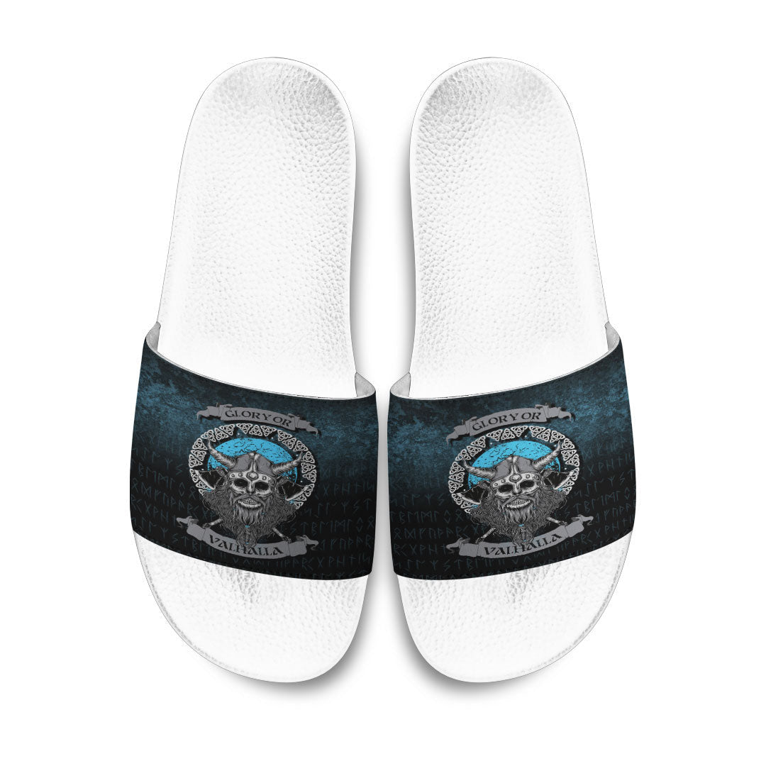 Slide Sandals Glory or Valhalla Viking Skull Slide Sandals
