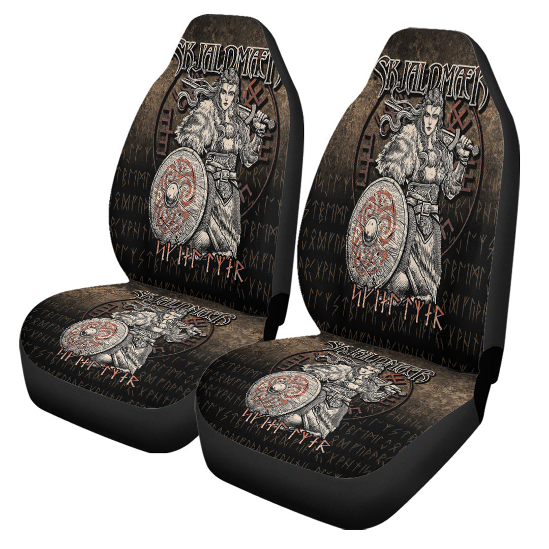 Car Seat Covers Skjaldmaer Shieldmaiden Norse Younger Futhark Runes Female Viking Warrior Vegvisir Car Seat Covers