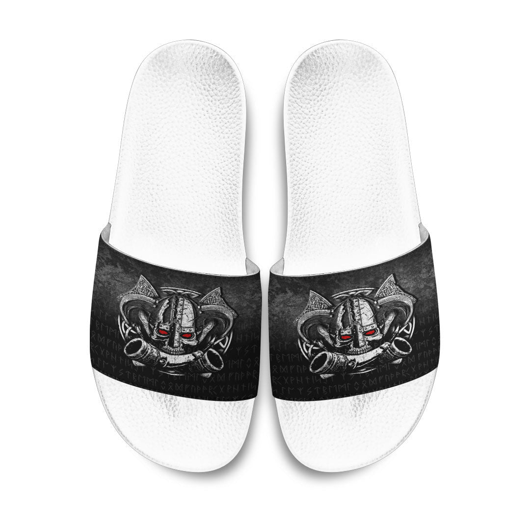 Slide Sandals Nordic Mythology Skull Mead Horn Warrior Runes Viking Slide Sandals