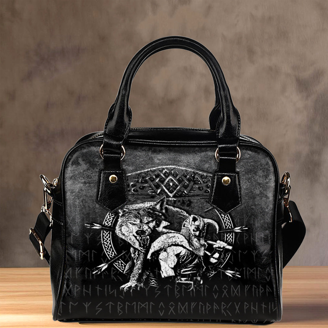 Shoulder Handbag Fenrir Wolf Of Odin Norse Runes Thor Hammer Mjolnir Shoulder Handbag