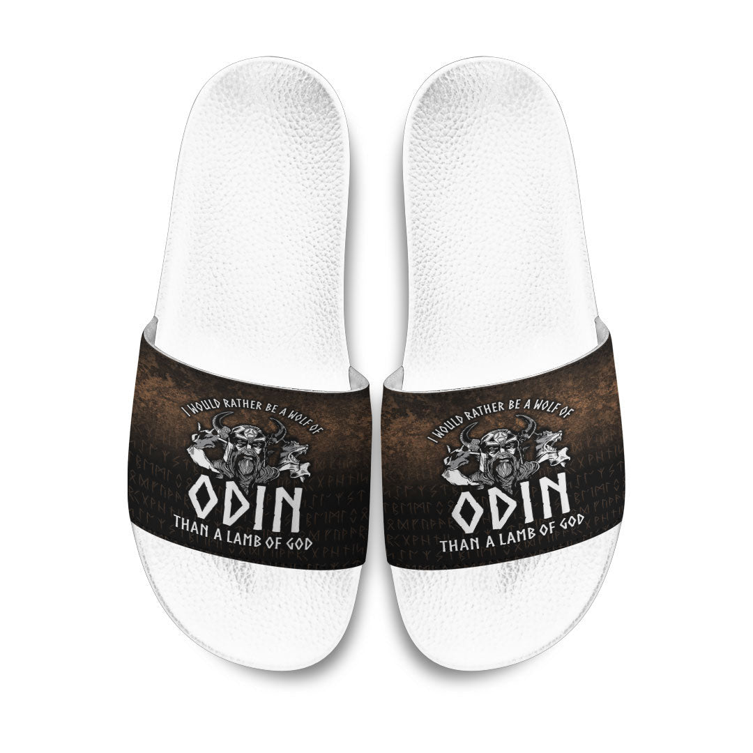 Slide Sandals I Would Rather Be A Wolf Of Odin Than A Lamb Of God Slide Sandals