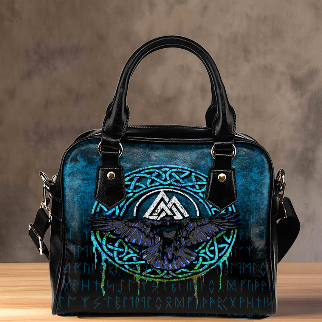 Shoulder Handbag Valhalla Norse Mythology Raven Black Crow Viking Cyan Version Shoulder Handbag