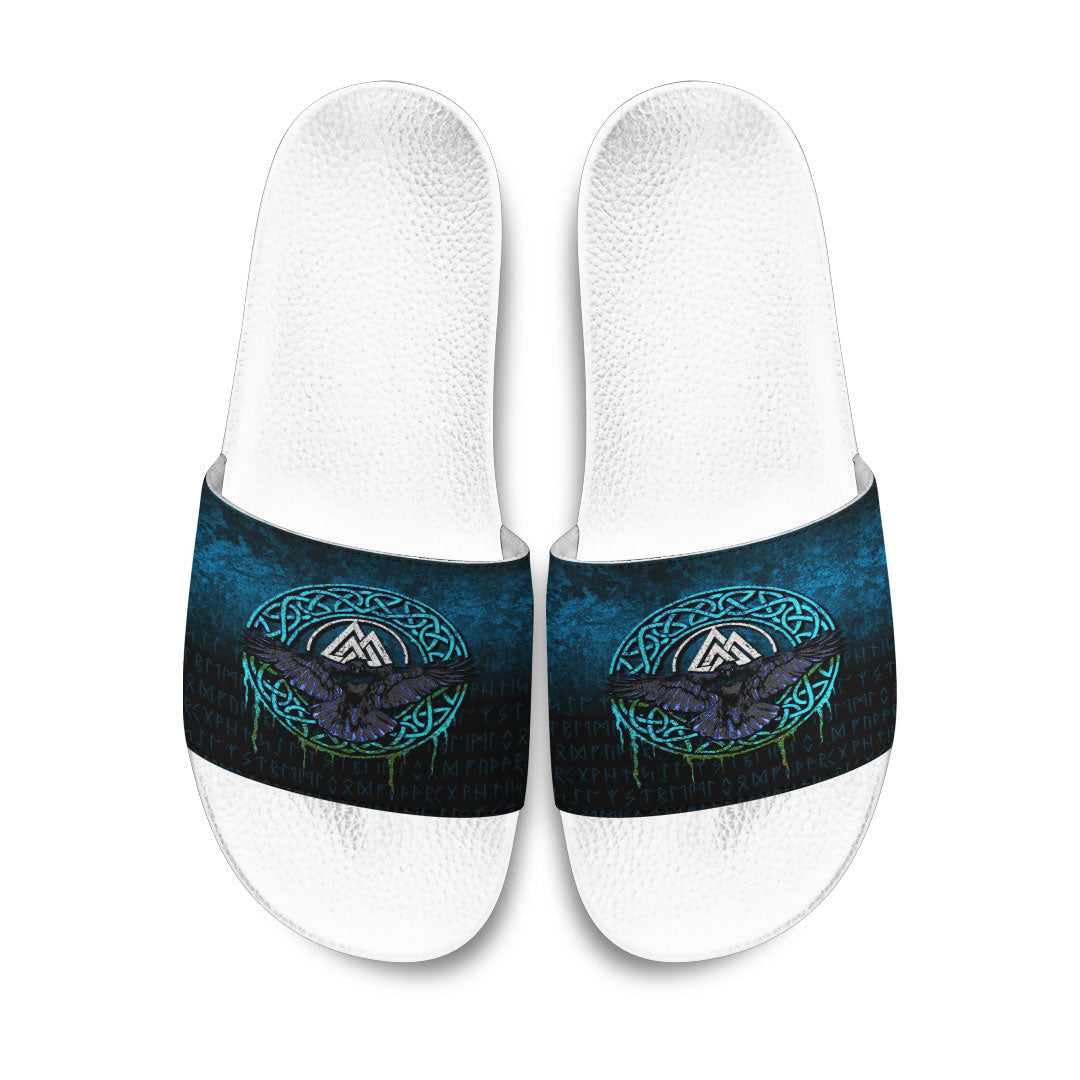 Slide Sandals Valhalla Norse Mythology Raven Black Crow Viking Cyan Version Slide Sandals