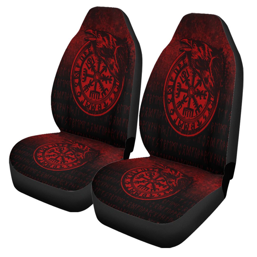 Car Seat Covers Viking Vegvisir Rune With Crow Red Version Car Seat Covers