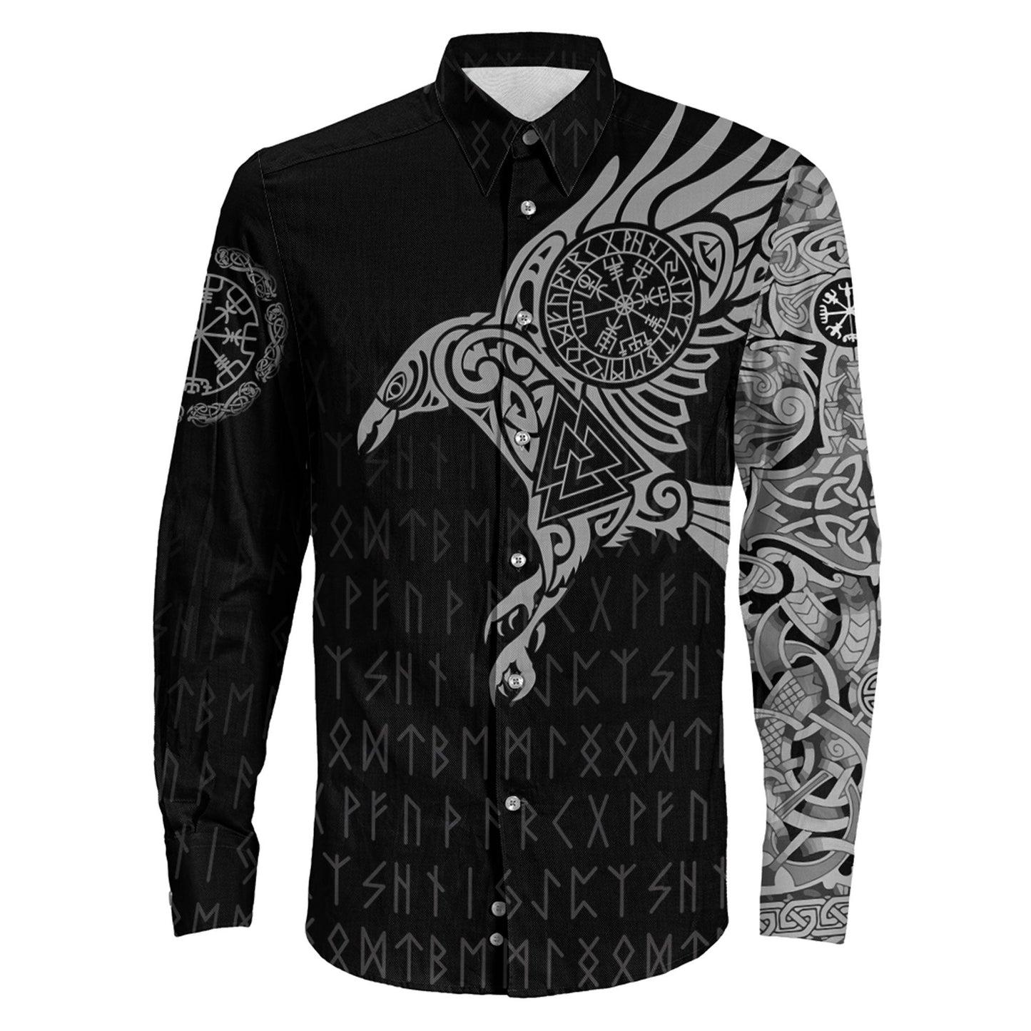 Clothing Viking The Raven Of Odin Special Tattoo Long Sleeve Button Shirt