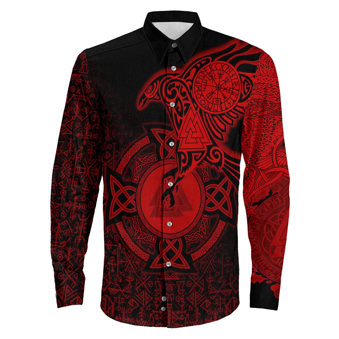 Clothing Raven Celtic Red Viking Long Sleeve Button Shirt