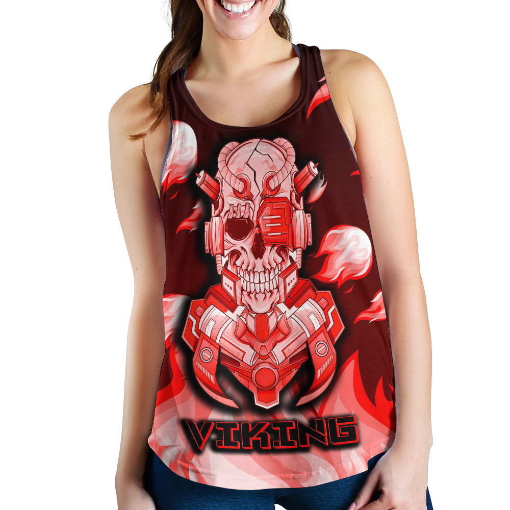 Clothing Viking 3D Robo Warrior Red Fire Pattern Racerback Tank