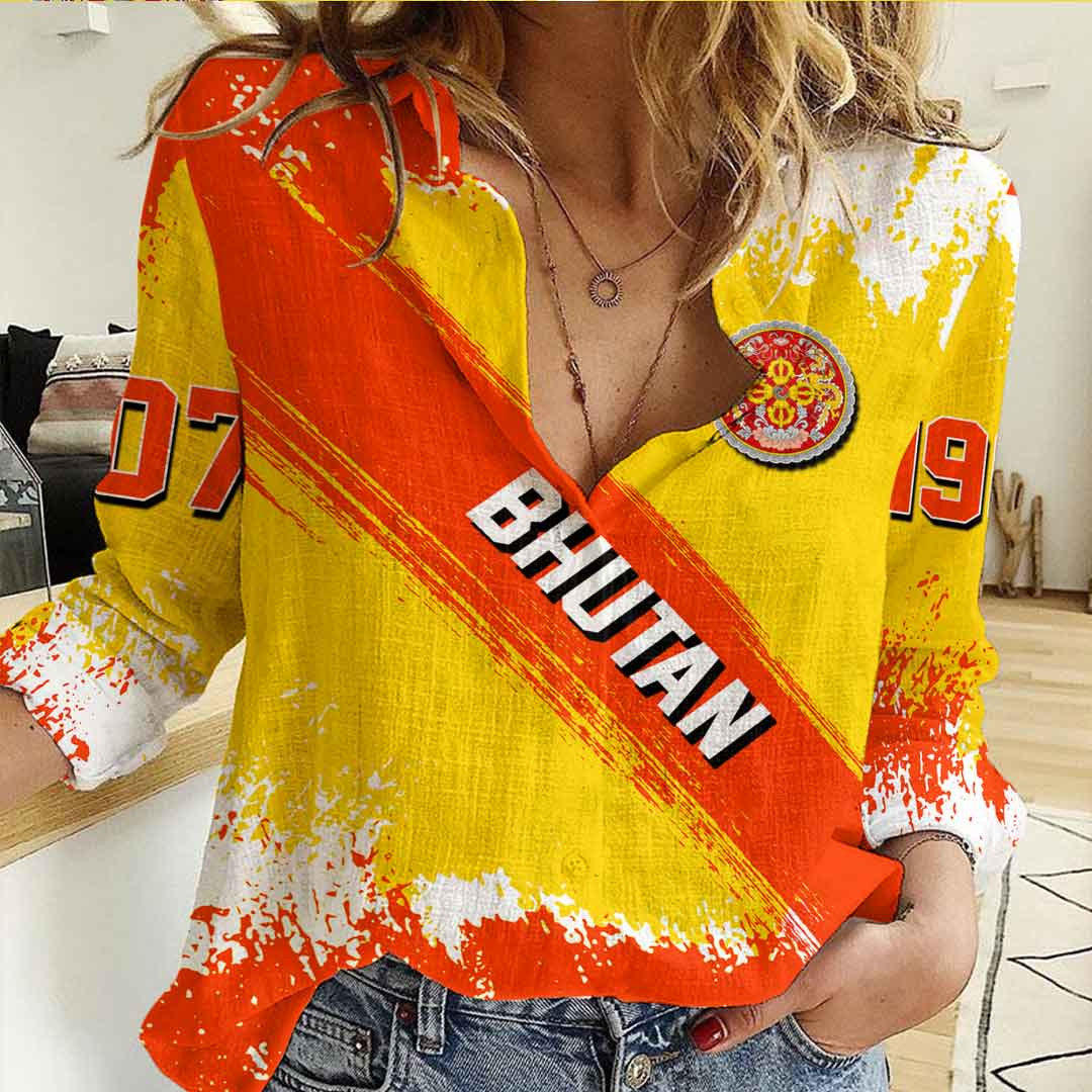 Clothing Bhutan Founded Brush Pattern Women's Casual Shirt