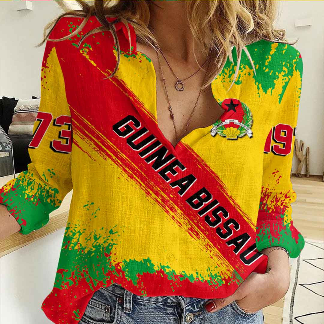 Clothing Guinea Bissau Founded Brush Pattern Women's Casual Shirt