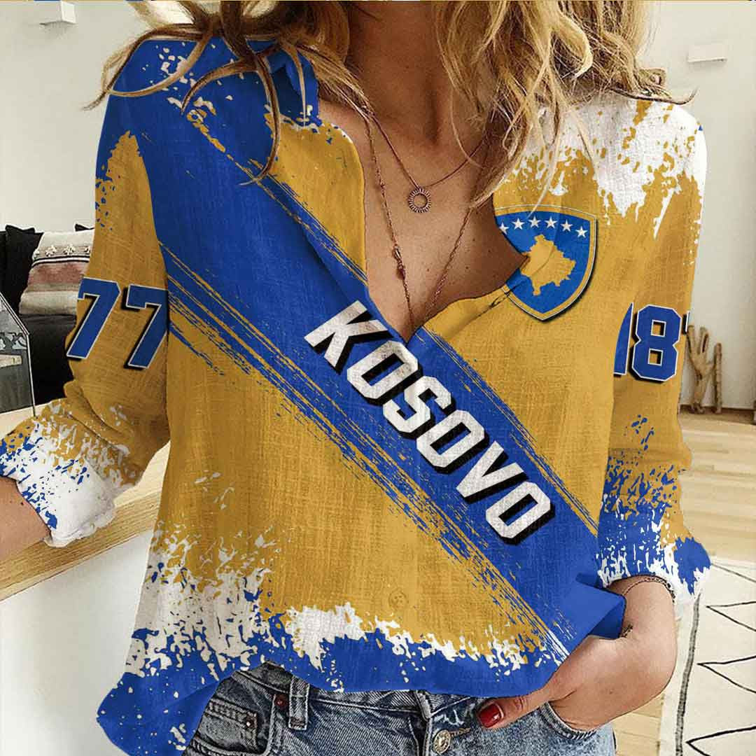 Clothing Kosovo Founded Brush Pattern Women's Casual Shirt