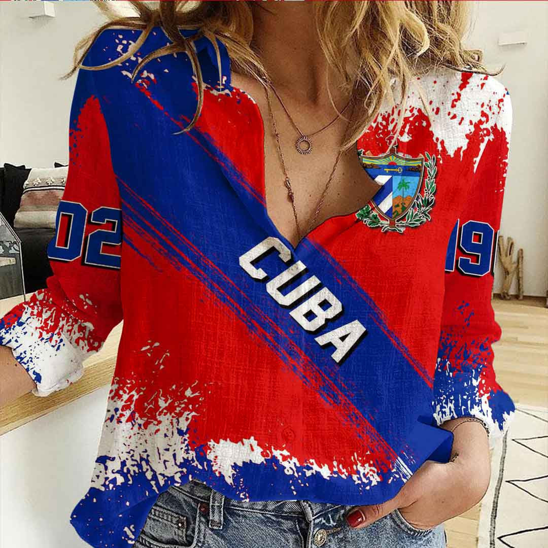 Clothing Cuba Founded Brush Pattern Women's Casual Shirt