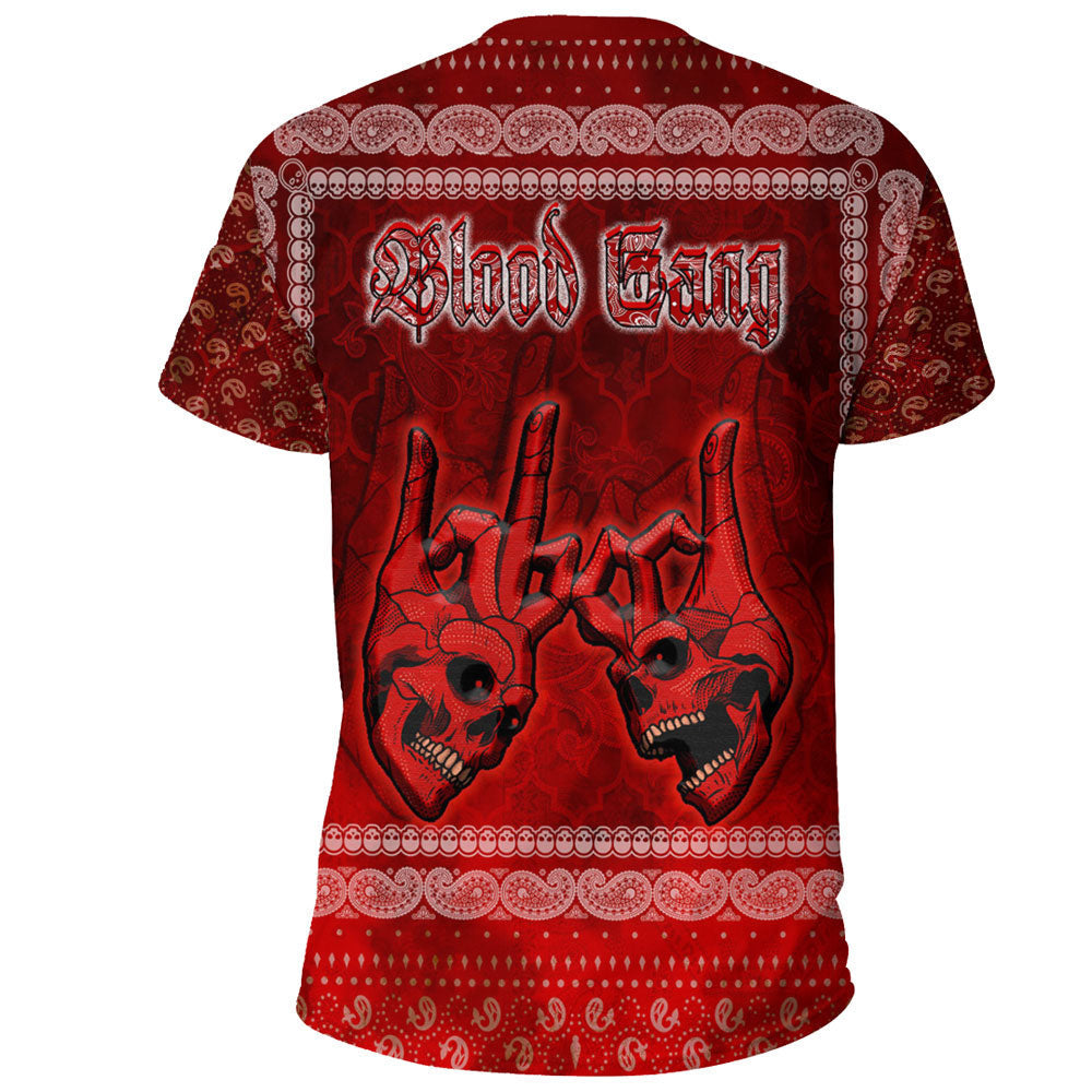 Blood Gang T-Shirt - Red Bandana Skull Unisex Printed Shirt