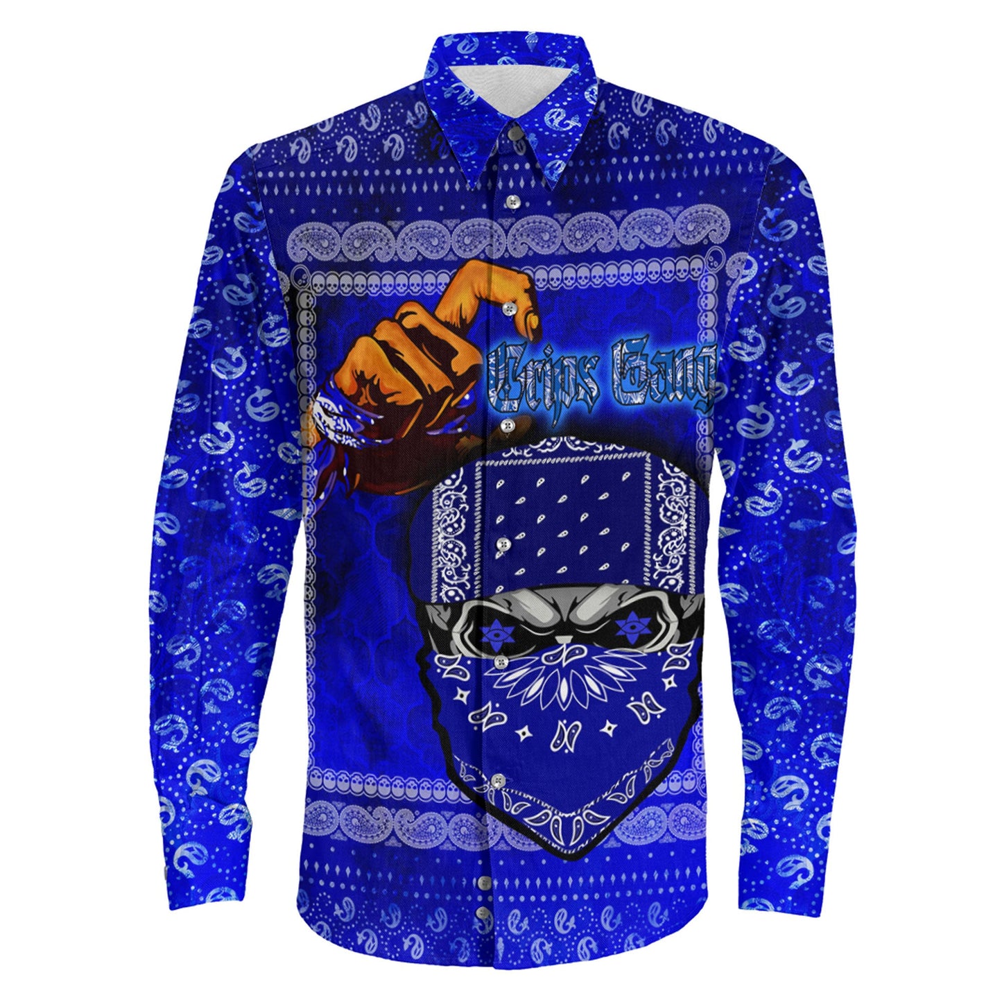 Clothing Crips Gang Long Sleeve Button Shirt
