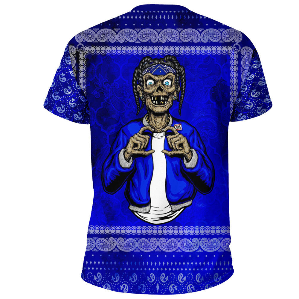 Crips Gang T-Shirt Paisley Pattern Blue Skull Unisex Shirt