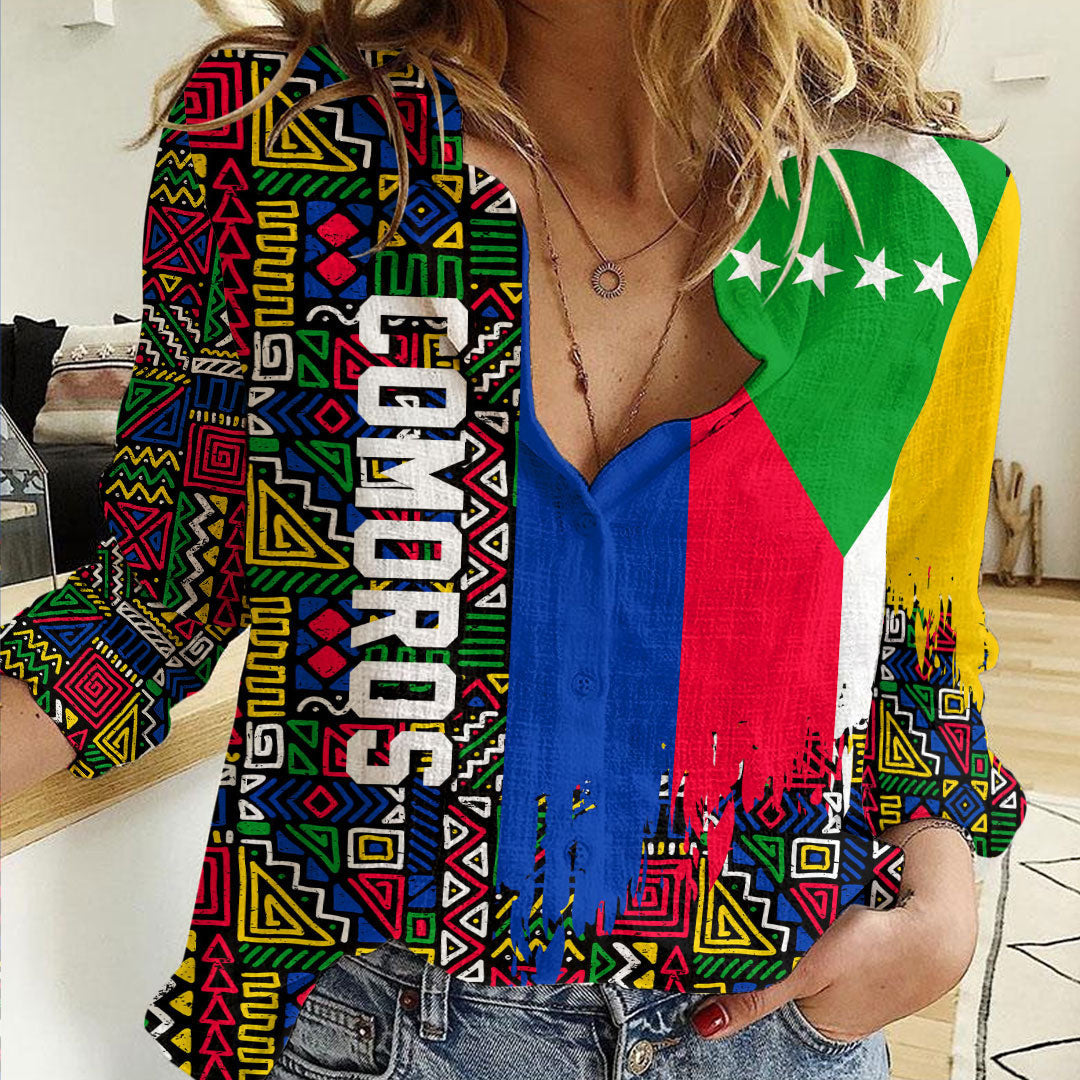 Clothing Comoros Kente Pattern Women's Casual Shirt