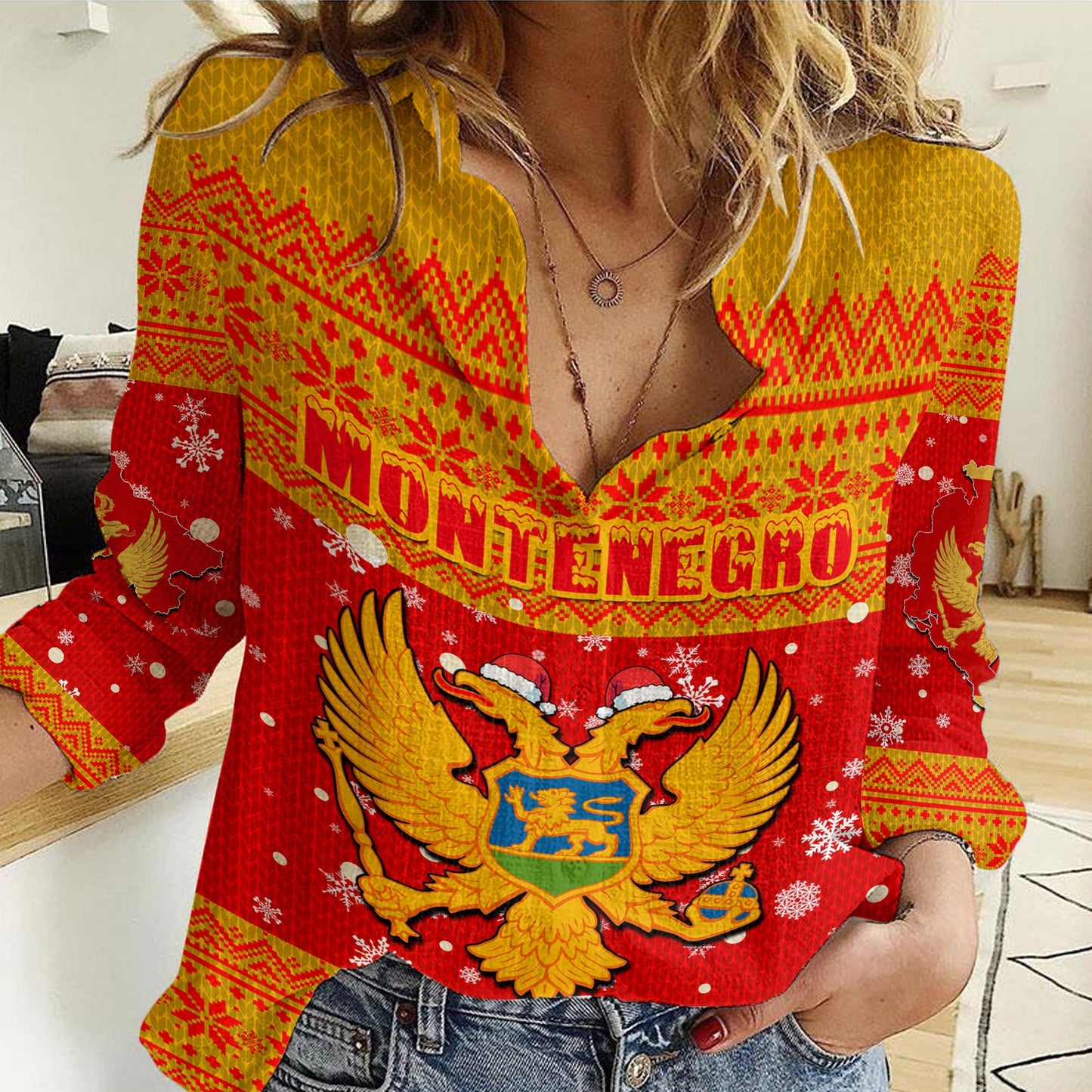 Clothing Montenegro Christmas Women Casual Shirt