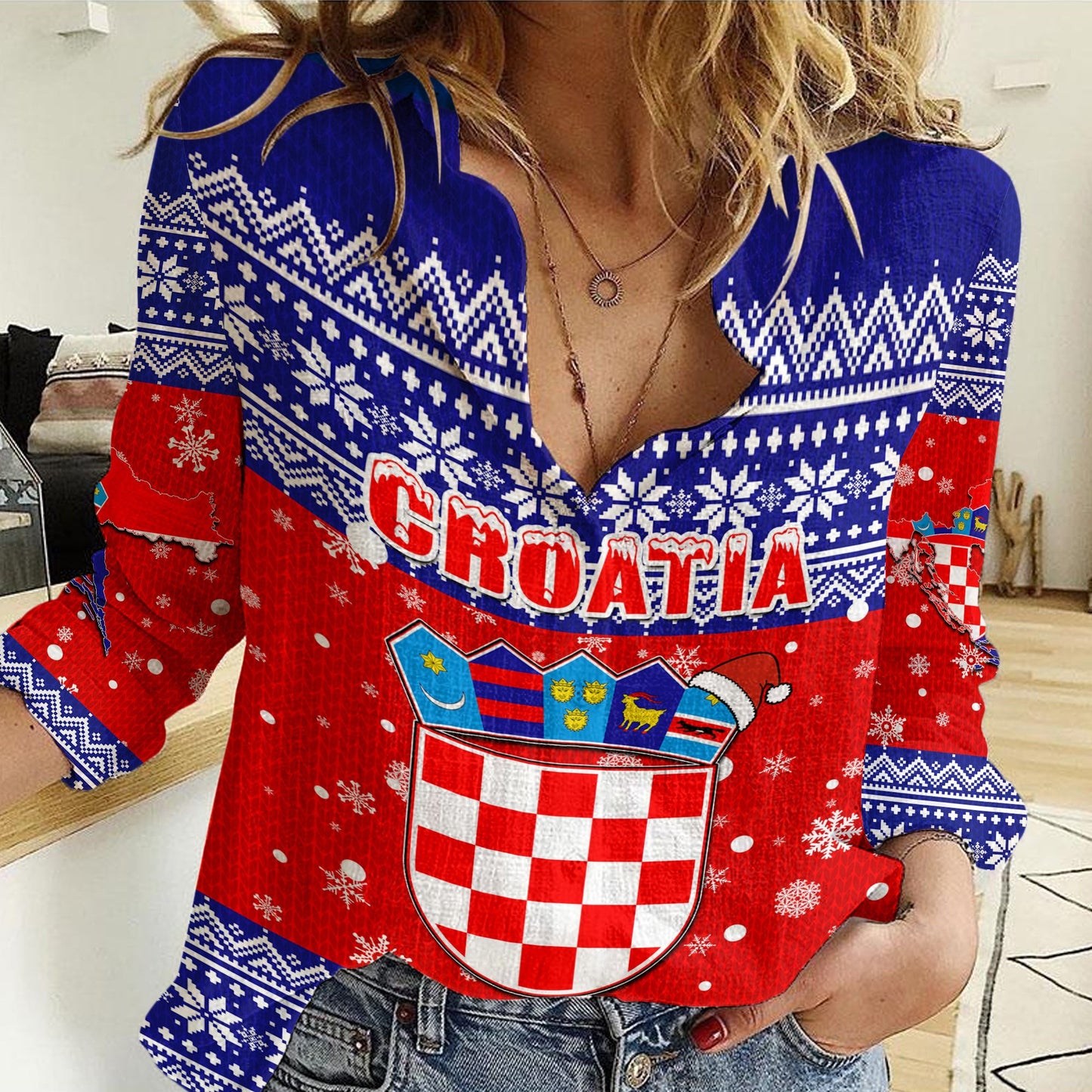 Clothing Croatia Christmas Women Casual Shirt