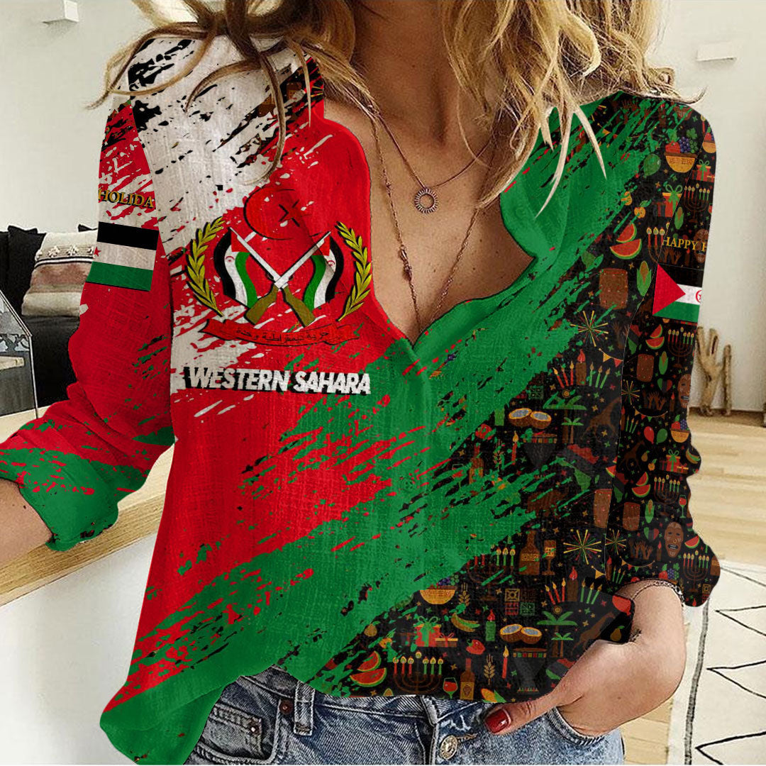 Clothing Western Sahara Happy Kwanzaa Women's Casual Shirt