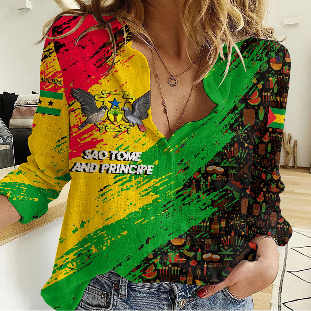 Clothing São Tomé and Príncipe Happy Kwanzaa Women's Casual Shirt