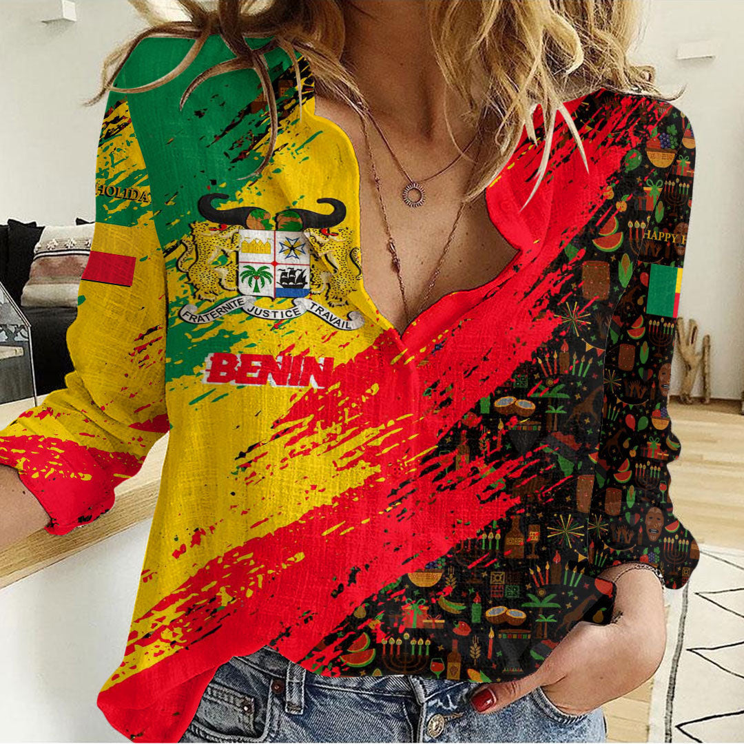Clothing Benin Happy Kwanzaa Women's Casual Shirt