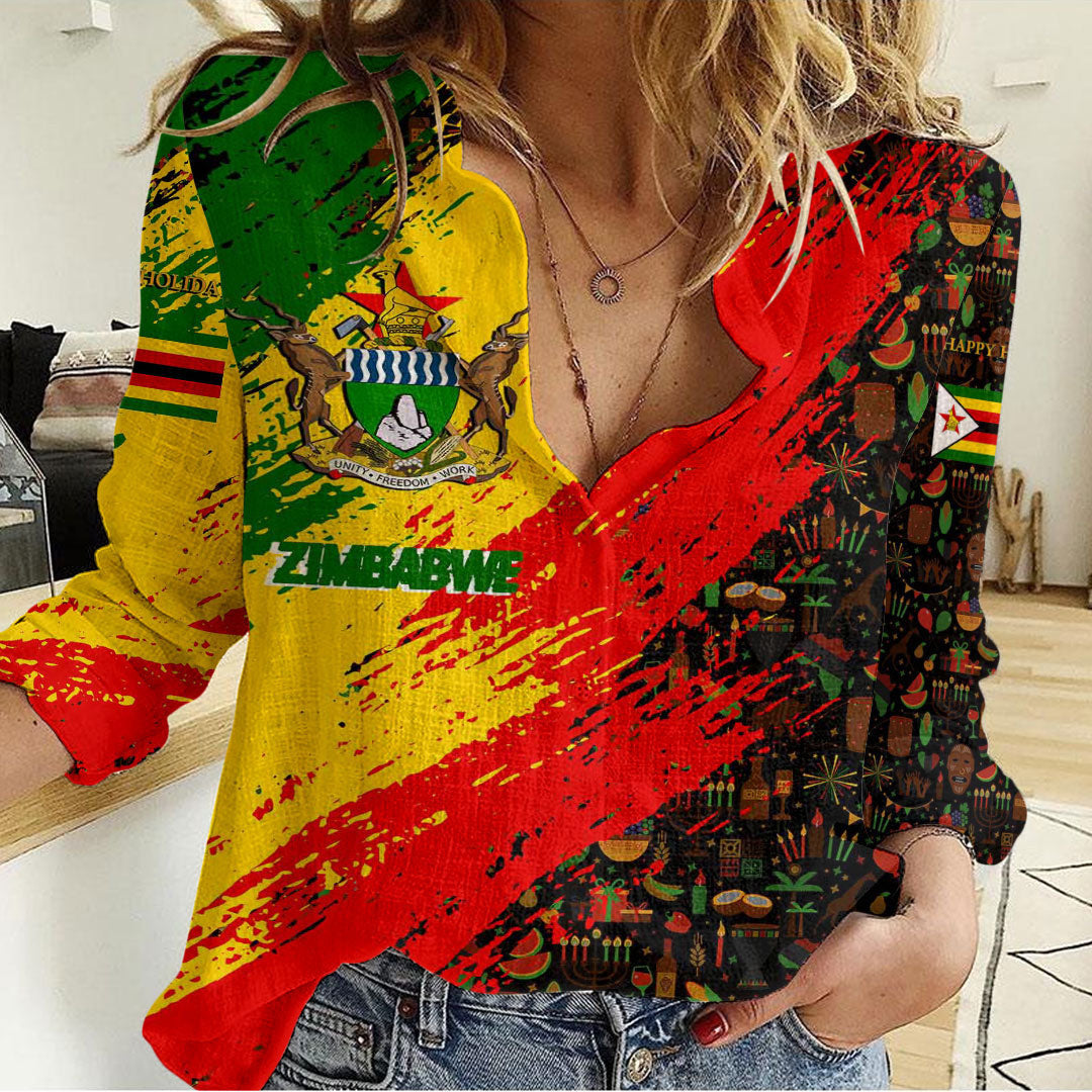 Clothing Zimbabwe Happy Kwanzaa Women's Casual Shirt
