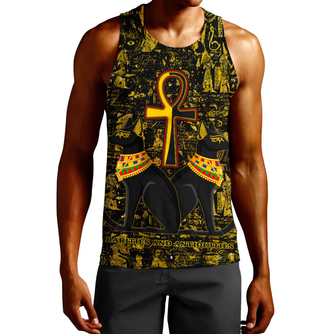 Clothing Egypth Goddess Bastet and Pharaoh Gold Pattern Tank Top