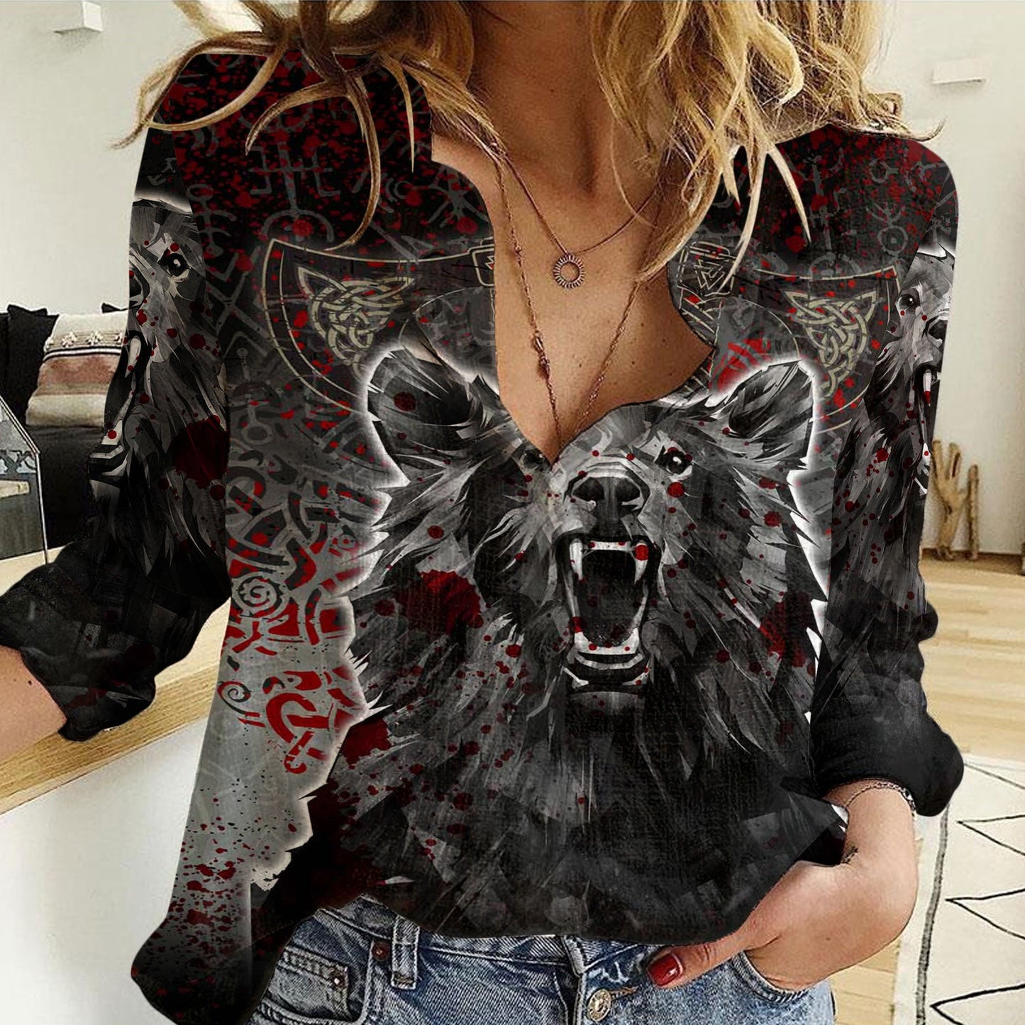 Clothing Viking Berserker Bear Blood Women Casual Shirt