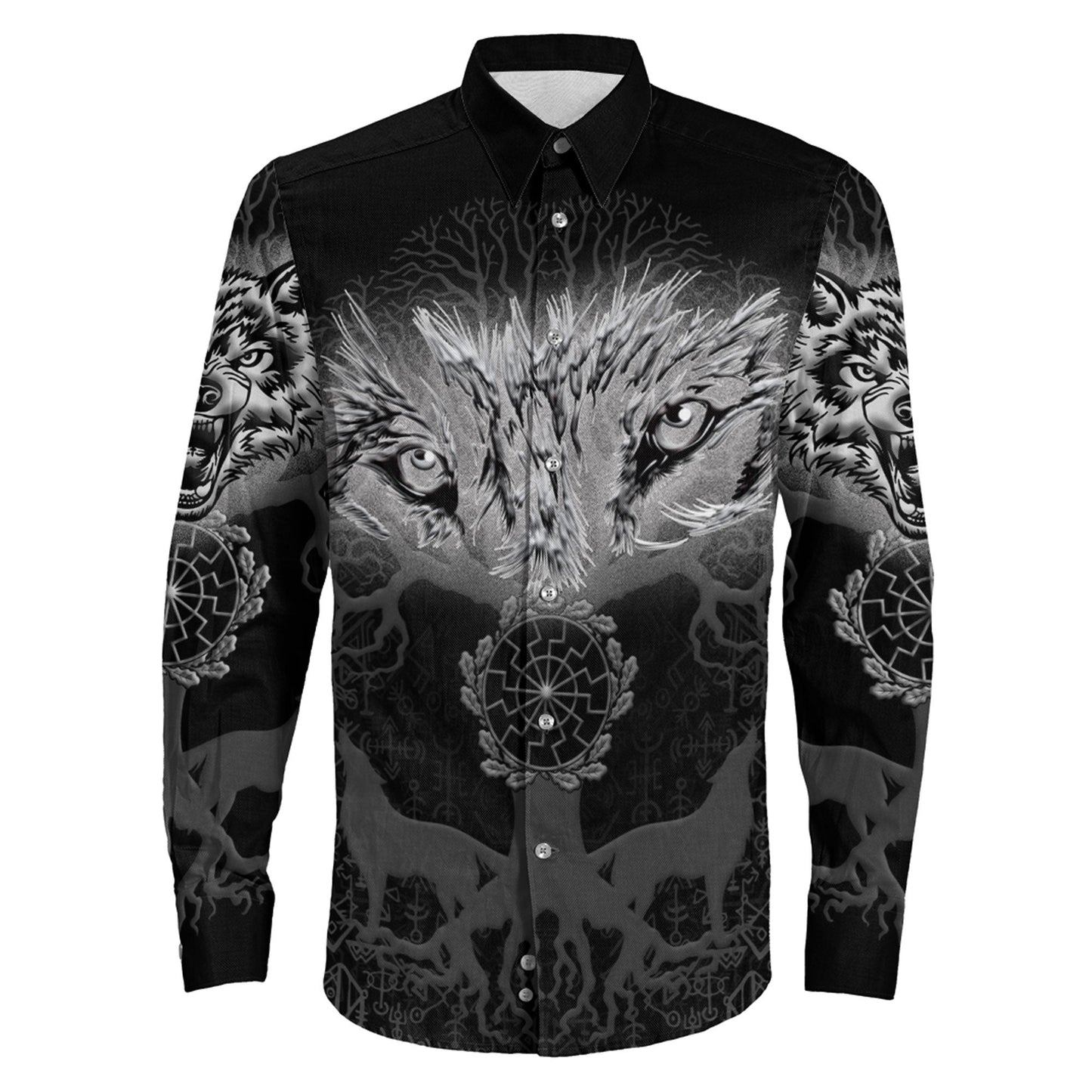 Clothing Wolf And Tree Viking Long Sleeve Button Shirt