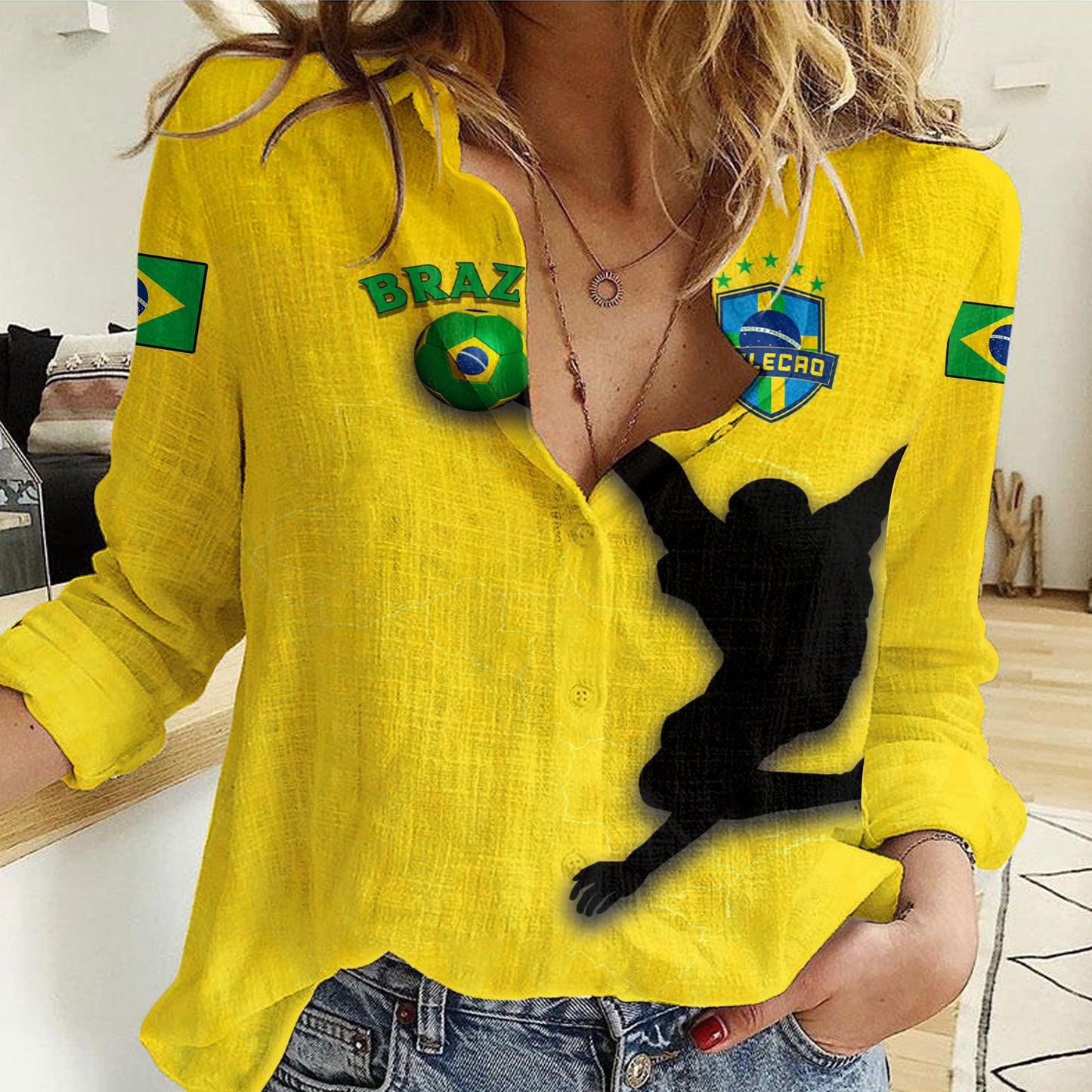 Clothing Brazil Football Style Women Casual Shirt