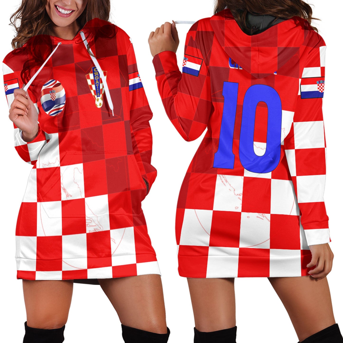 Clothing Croatia Soccer Style Hoodie Dress