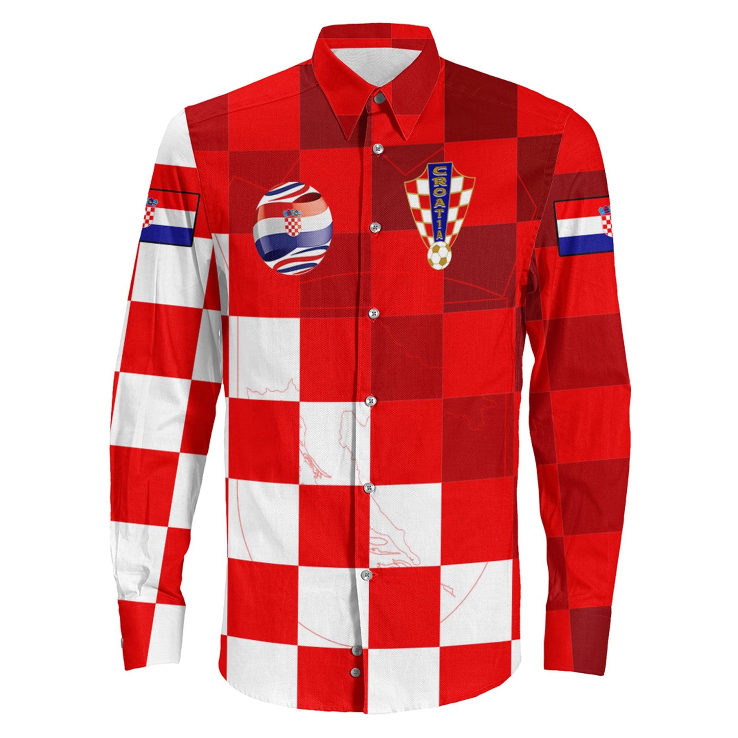 Clothing Croatia Soccer Style Long Sleeve Button Shirt