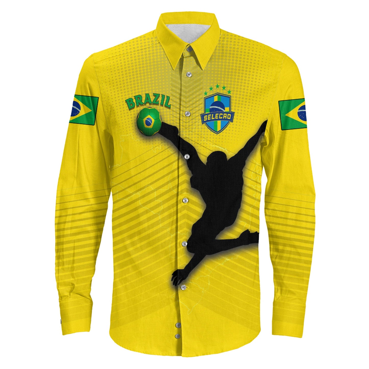 Clothing Brazil Soccer Style Long Sleeve Button Shirt