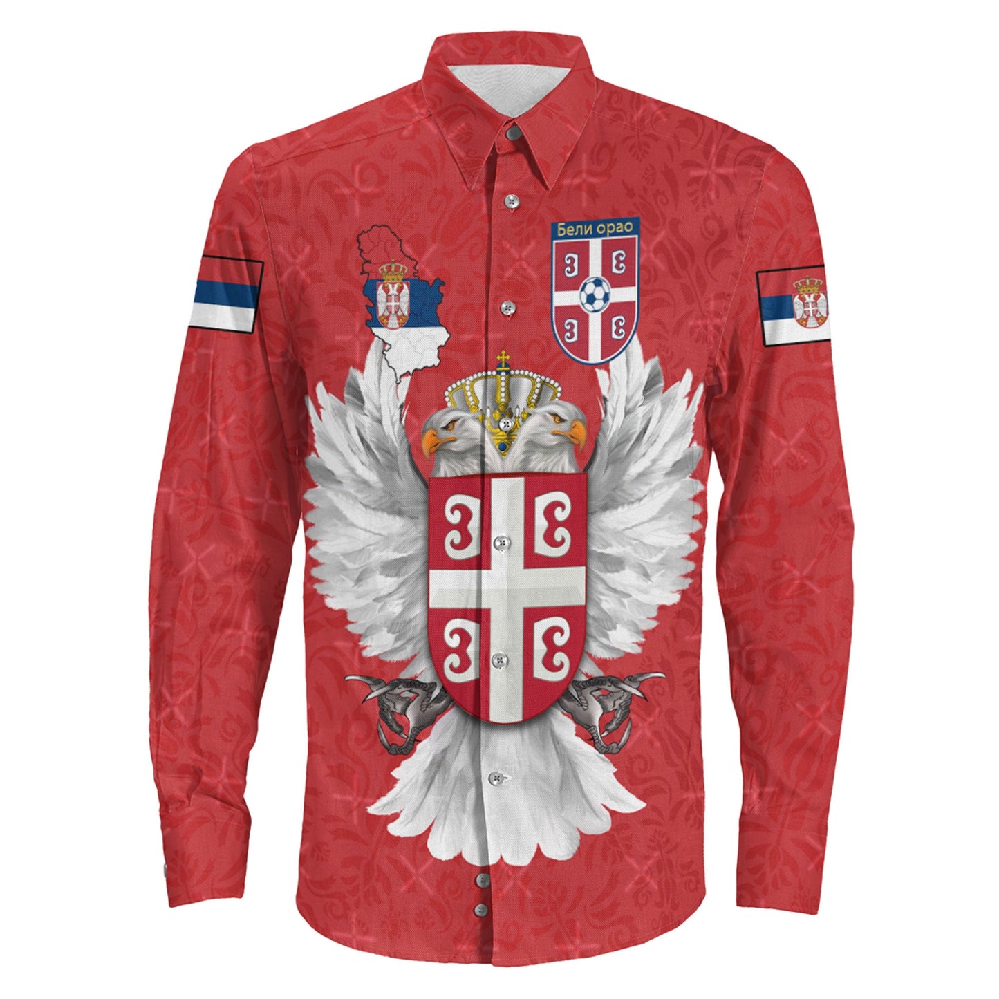 Clothing Serbia Sport Symbol Style Long Sleeve Button Shirt