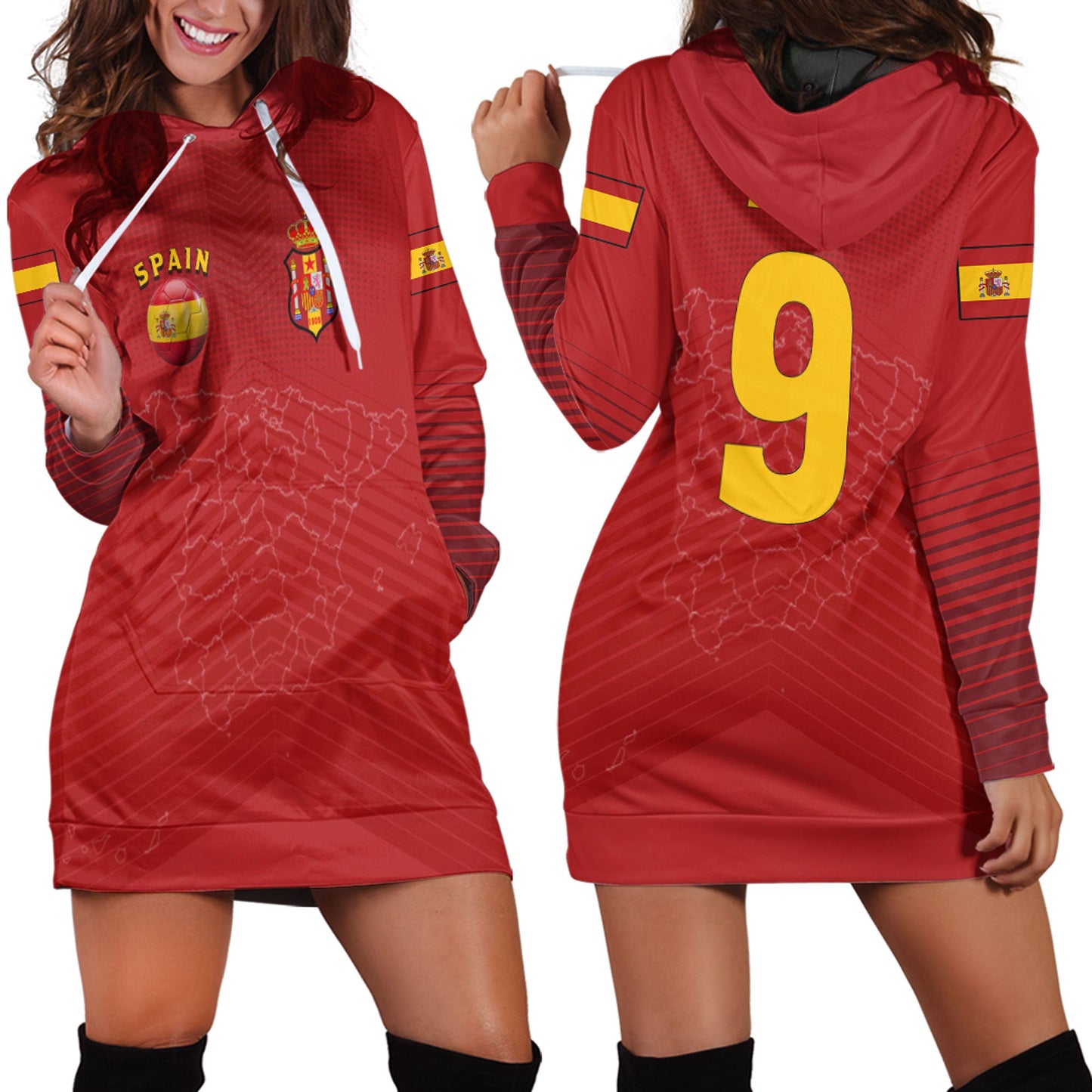 Clothing Spain Soccer Style Hoodie Dress