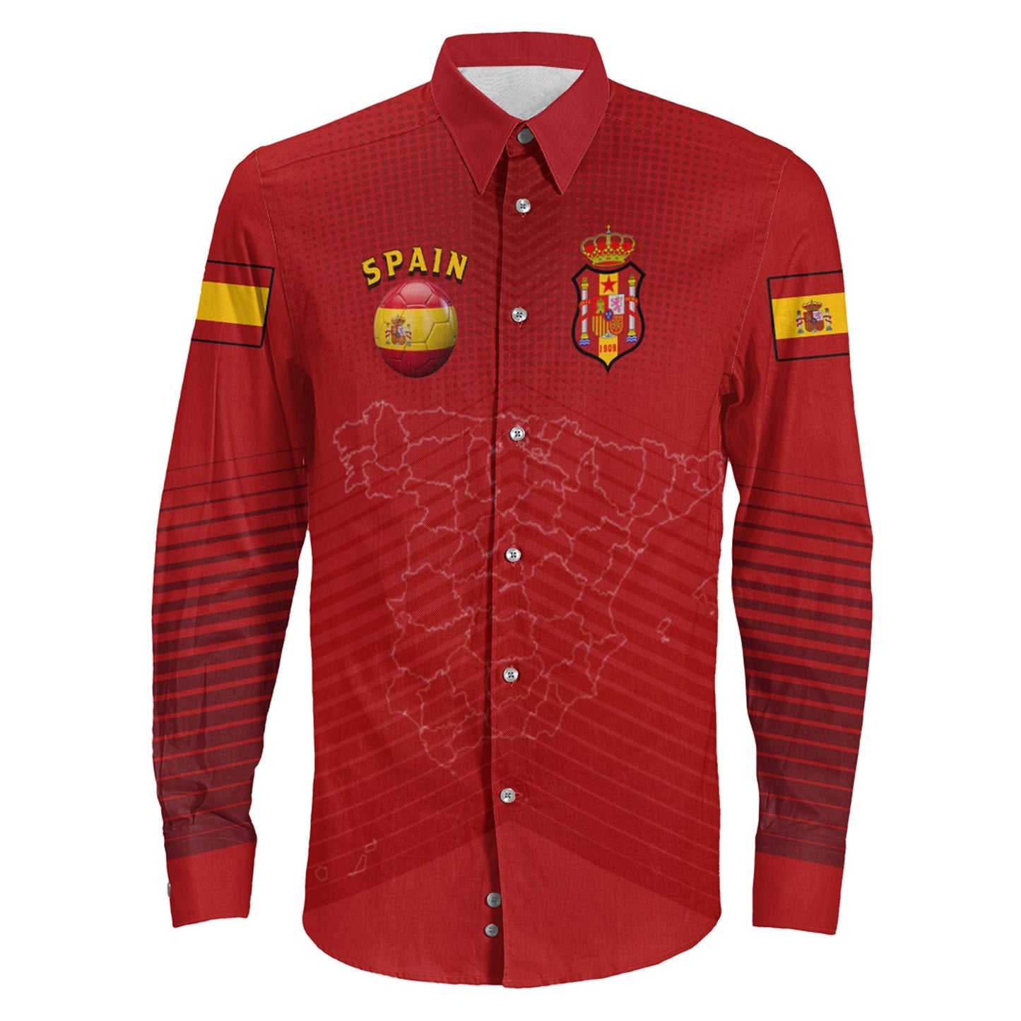 Clothing Spain Soccer Style Long Sleeve Button Shirt
