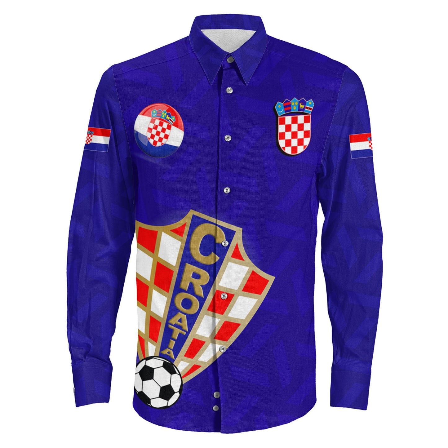 Clothing Custom Croatia Soccer Style Long Sleeve Button Shirt