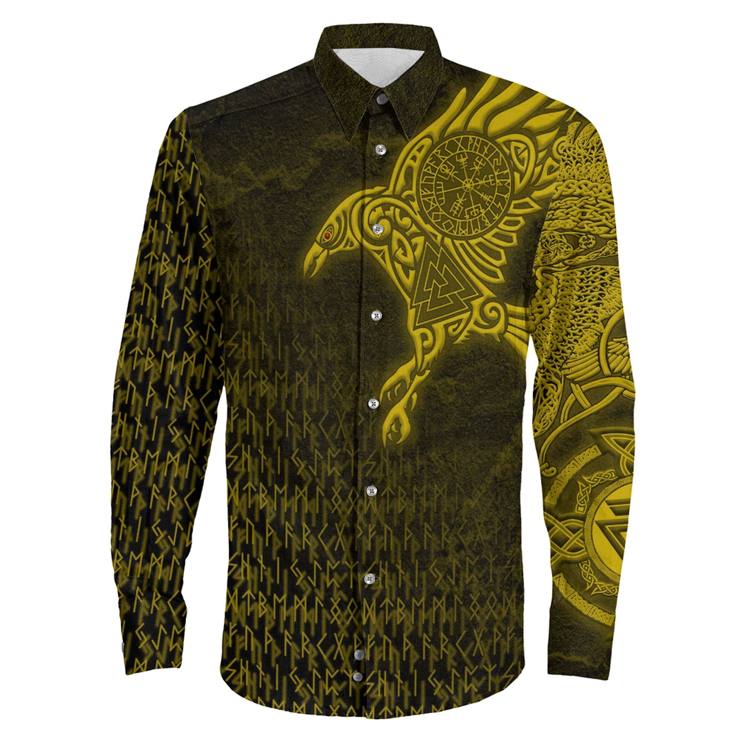 Clothing Raven Symbol Gold Viking Long Sleeve Button Shirt