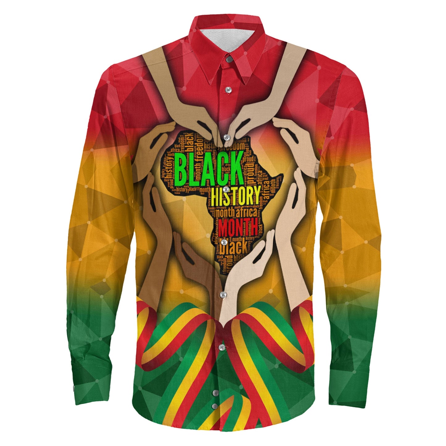 Africazone Clothing Black History Month Long Sleeve Button Shirt