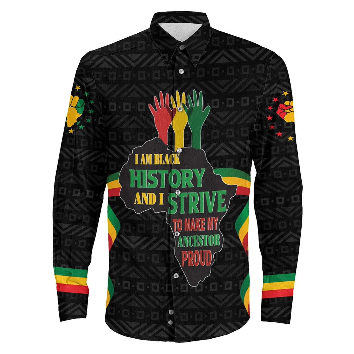 Africazone Clothing Black History Month Hand Long Sleeve Button Shirt