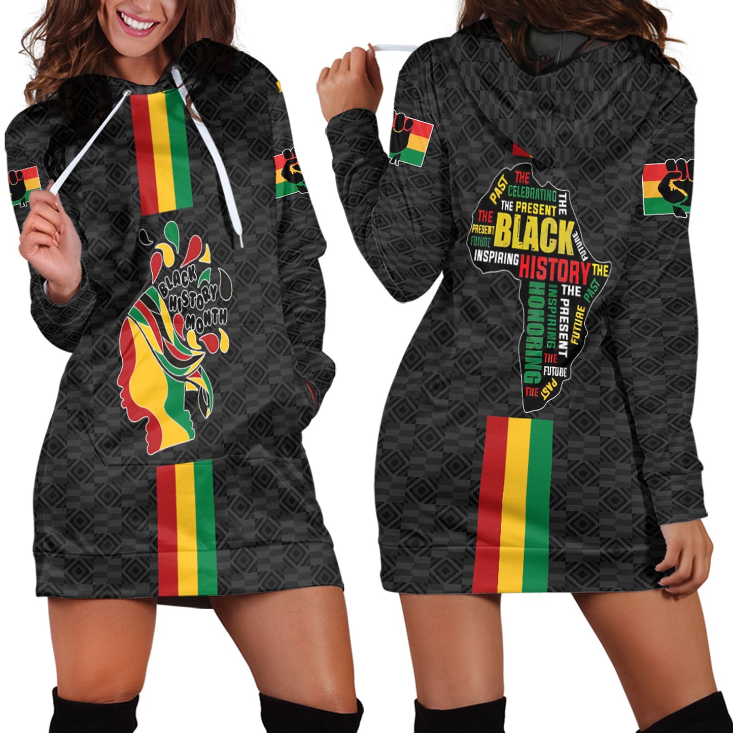 Africazone Clothing Black History Month Color Of Flag Hoodie Dress